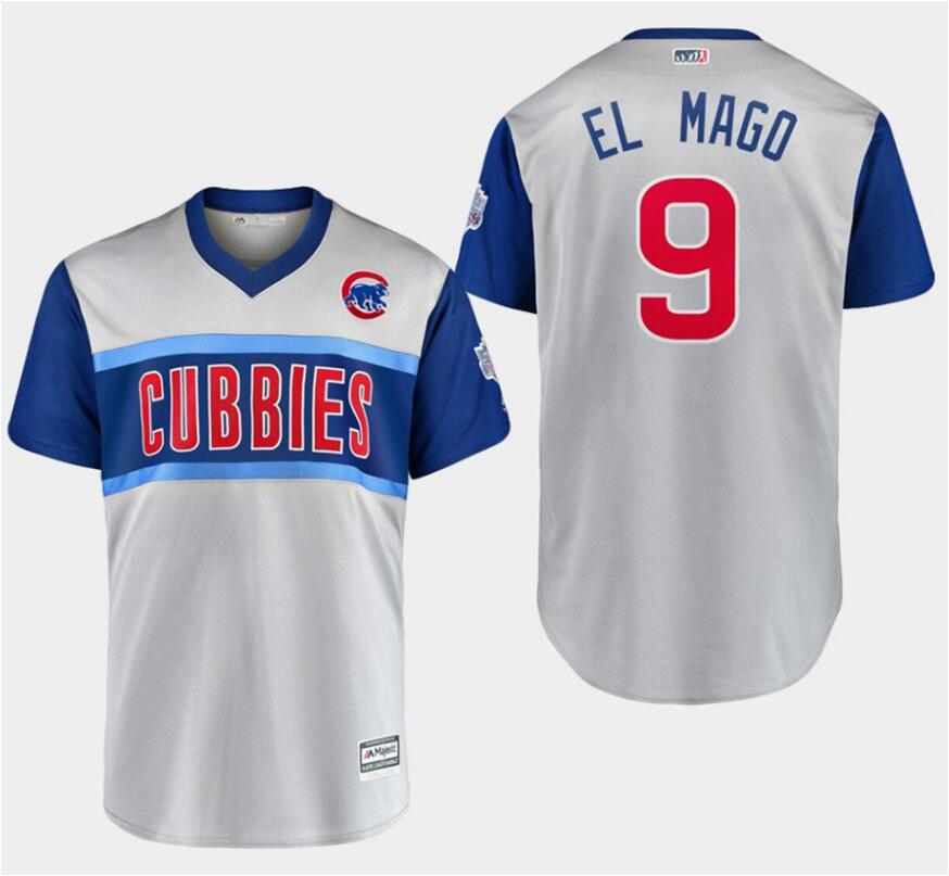 Men's Chicago Cubs #9 Javier Baez "El Mago" Majestic Gray 2019 MLB Little League Classic Replica Player Stitched MLB Jersey
